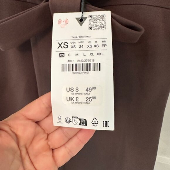 NWT Zara Dark Brown Bow Dress, XS - Picture 9 of 9